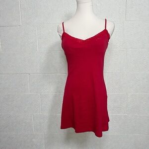 La Senza Red Satin Slip Dress • Lace Trim Chemise • Y2K Lingerie Mini Dress M